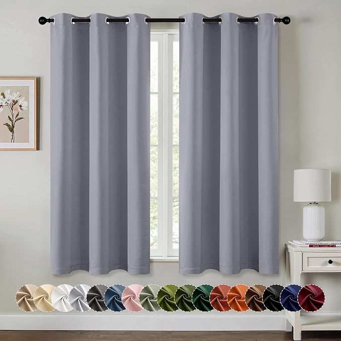 MIULEE Blackout Curtains for Bedroom 2 Panels 40 x 63 Inch Long Silver Grey | Thermal Insulated, Living Room Darkening Grommet Drapes, Noise Reducing, Light Blocking Window Treatments