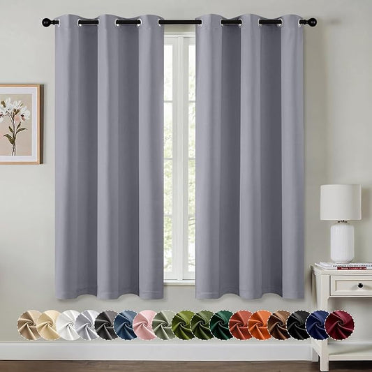 MIULEE Blackout Curtains for Bedroom 2 Panels 40 x 63 Inch Long Silver Grey | Thermal Insulated, Living Room Darkening Grommet Drapes, Noise Reducing, Light Blocking Window Treatments