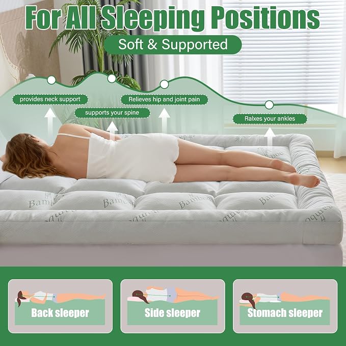 WhatsBedding 5 Inch Memory Foam Mattress Topper Full for Back Pain Relief, Cooling Bamboo Viscose Air Layer, Supportive Pillow Top Mattress Topper, 8-18in Deep Pocket