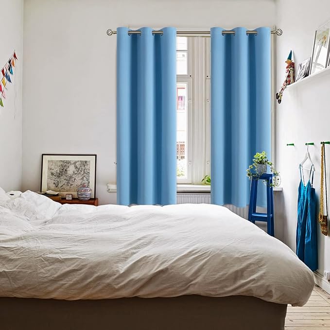 BGment Sky Blue Room Darkening Curtains 63 Inch for Bedroom - 2 Panels | Grommet Top, Light-Blocking, Sunblock, Thermal Insulated, Window Drapes for Kids Boys Room, 42x63 Inch