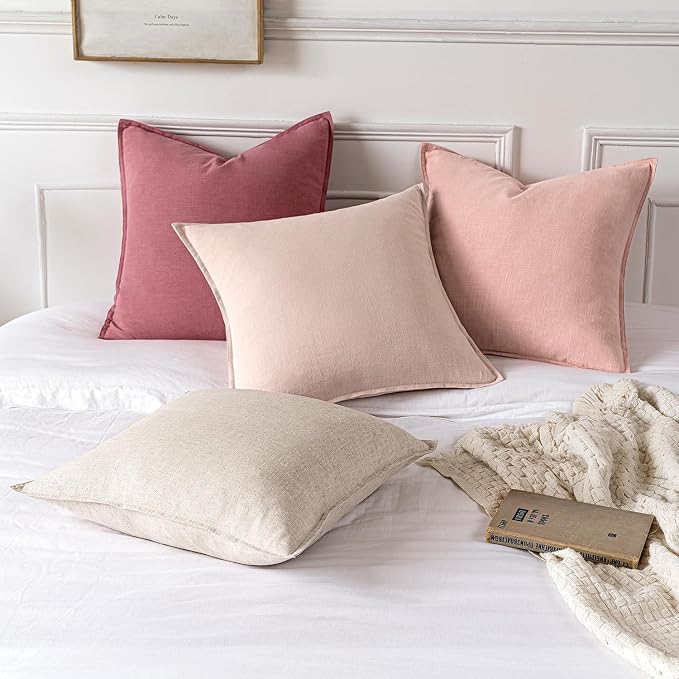 MIULEE Decorative Linen Euro Sham Pillow Covers 22x22 Inch Cranberry Red | Boho Farmhouse Neutral Couch Throw Pillows for Bed, Pack of 2 Accent Modern Pillowcases, Sofa Livingroom Home Decor