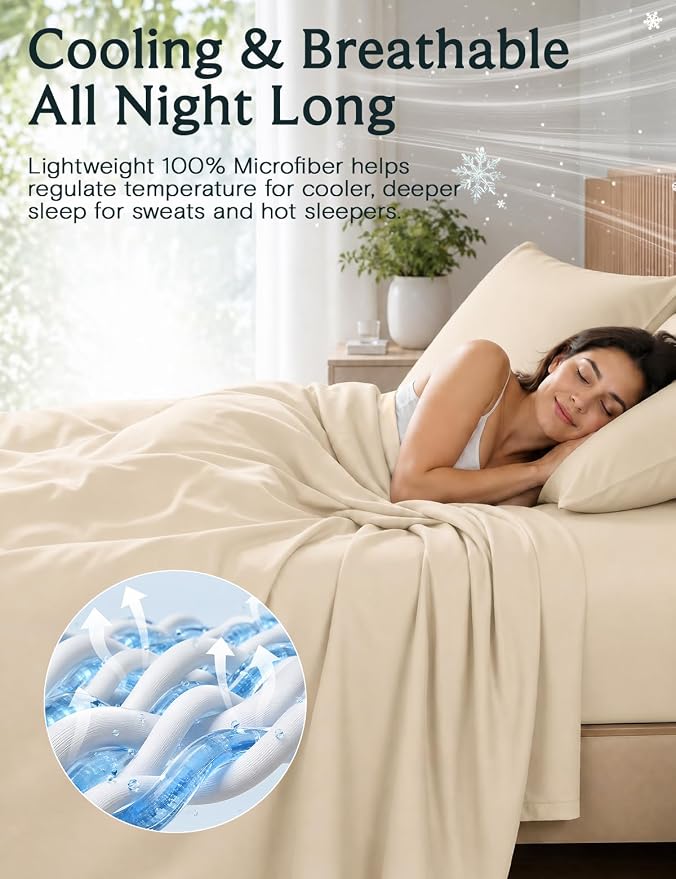 LuxClub Full Size Sheets, Deep Pocket Bed Sheets Full Size 4PC, Soft Cooling Sheets Set for Full Sized Bed, Breathable Hotel Luxury Bedding Wrinkle Free, Silky Fitted Sheet & Pillowcase Sets, Cream | LuxClub Silky Fitted Sheet & Pillowcase Sets, Breath...