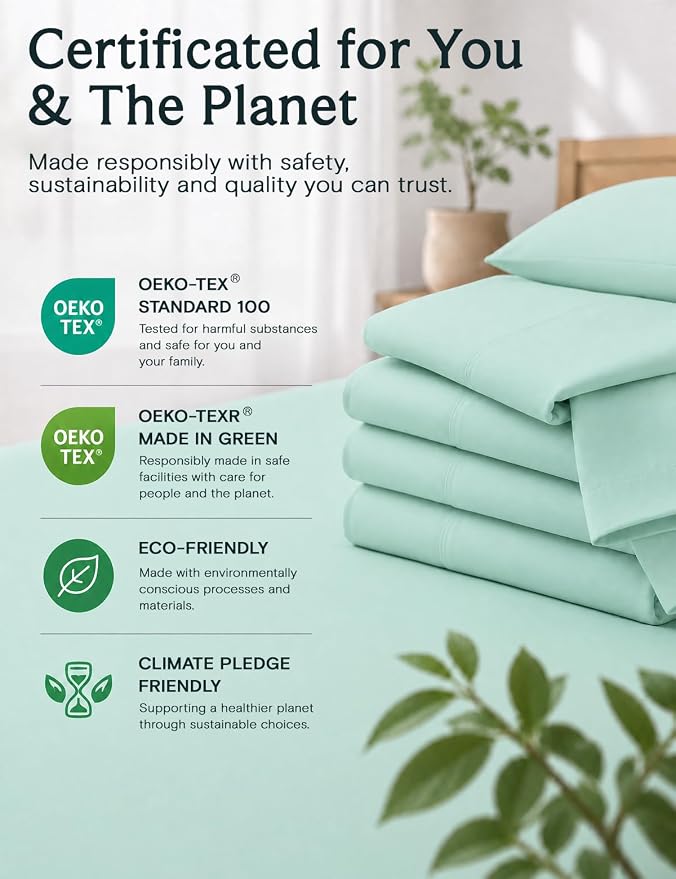 Cal King Size Sheets Set, Cooling & Soft Deep Pocket Bed Sheets, 4PC | LuxClub Silky Fitted Sheet & Pillowcase Sets, Breathable Hotel Luxury Bedding for Mattress Wrinkle Free, Aquamarine
