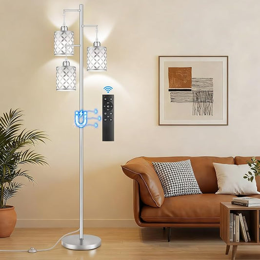 72" Dimmable Floor Lamp with Remote & Timer, Modern Minimalist Standing Lamp for Living Room Bedroom, 3 Individually Controlled Heads, 2 Height Options, 3x 1100LM LED Bulbs Included -Silver