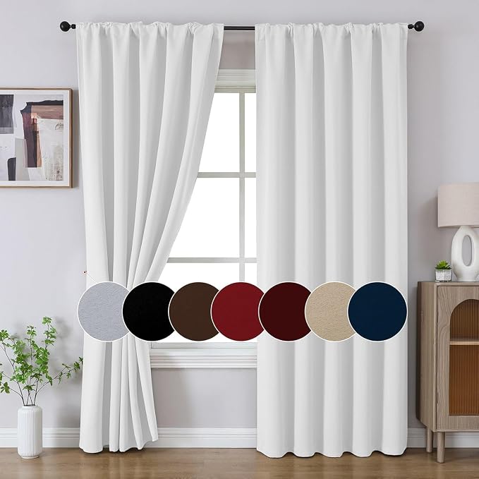 Joydeco 96 Inch 60% Blackout Curtains 2 Panels, Semi Sheer Blackout Curtains for Bedroom, White Curtains, Black Out Drapes for Living Room, Rod Pocket Back Tab Drapes(W52 x L96 Inch,Pure White)