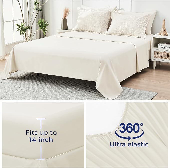 HYMOKEGE Ivory King Size Comforter Set Seersucker 7 Pieces, All Season Luxury Bed in a Bag for Bedroom, Bedding Set with Comforters, Sheets, Pillowcases & Shams
