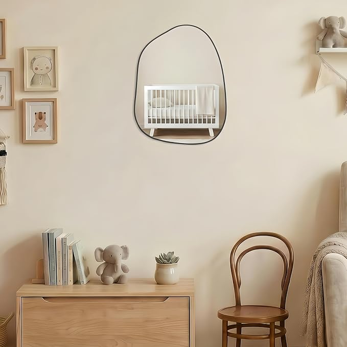 PERFNIQUE Irregular Wall Mirror Asymmetrical Mirror, 16''x12'' Small Black Mirror for Bathroom Bedroom Living Room Entryway, Decorative Modern Wall Decor, Wall Mounted (Black, 16''x12'')