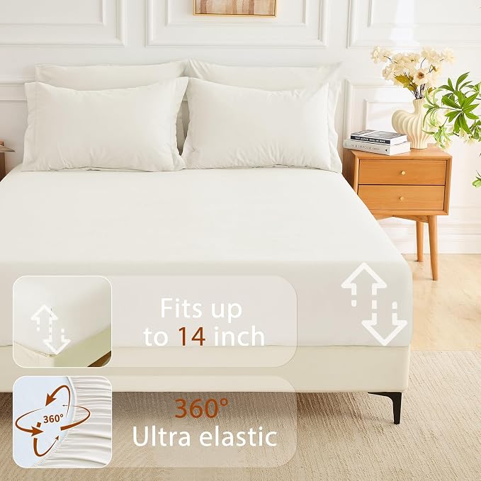 7 Pieces Full Comforter Set, Soft Bed in a Bag Full Size, All Season Bedding Set with Comforter, Flat Sheet, Fitted Sheet, Pillowcases & Shams, Ivory