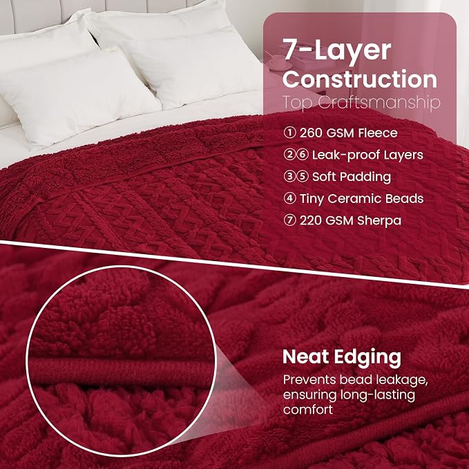 Drewin Weighted Blanket Queen Size 15lbs for Adults,Red,60 x 80 inches | Stress Relief & Better Sleep,Soft Jacquard Sherpa with Glass Beads,Machine Washable,Great for Napping,Relaxing,Reading