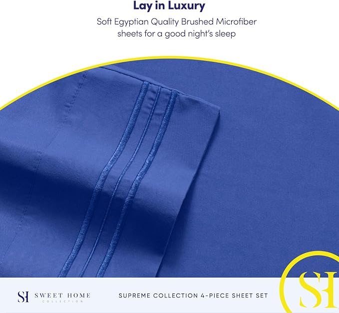Twin XL Sheets - Breathable Luxury Sheets with Full Elastic & Secure Corner Straps Built In - 1800 Supreme Collection Extra Soft Deep Pocket Bedding Set, Sheet Set, Twin XL, Royal Blue