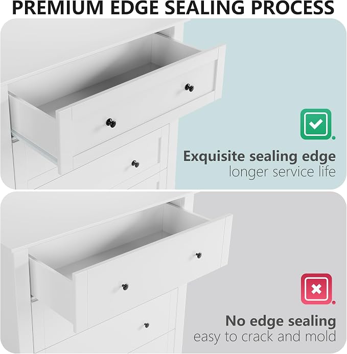 Garvee White 6-Drawer Dresser for Bedroom, 41.7" L Entryway Storage Drawers | Modern Lacquered Chest of Drawers, 15.8"D x 41.7"W x 31.5"H, Storage Dresser with Deep Drawers for Hallway Entryway