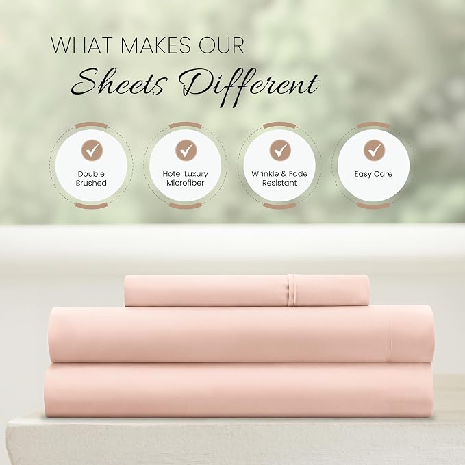 Linen Market Bed Sheets for Twin Size Bed (Blush) - Sleep Better Than Ever with These Soft and Cooling Twin Sheets - Deep Pocket Fits 16" Thick Beds - 3 Piece Twin Sheet Set