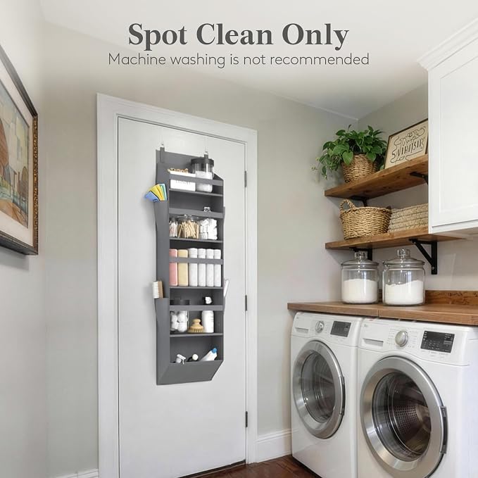 Lifewit 1 Pack Over the Door Organizer, 5 Section Clear Window Hanging Storage with 4 Side Pockets, Sturdy Anti Tilt 40 lbs Load Behind Door for Closet, Bedroom, Bathroom, Nursery, Dorm, Dark Gray