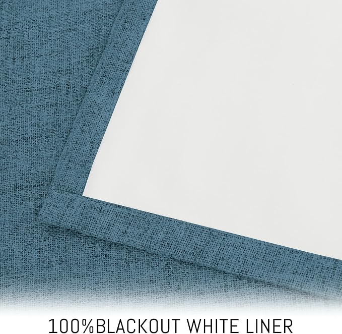 Yakamok Dusty Blue Linen Textured Curtains 96 Inches Long for Living Room | 100% Blackout Curtains,Room Darkening Curtains,Thermal Grommet Bedroom Curtain 2 Panels with Greyish White Liner,52W x 96L