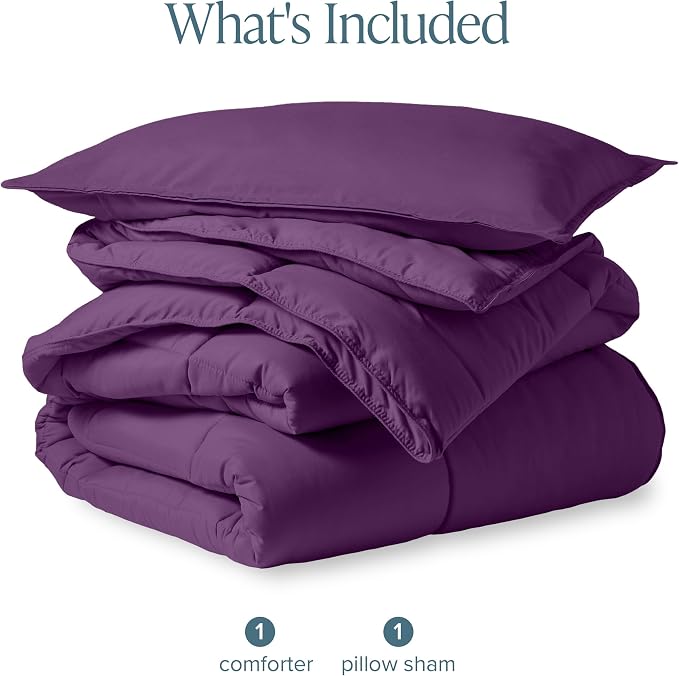 Bare Home Comforter Set - 1800 Ultra Soft (Twin/Twin XL, Plum) | All-Season, Breathable, Hypoallergenic, Premium 1800, Warm, Cozy