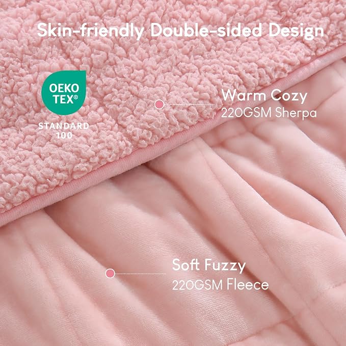 Cottonblue Pink Weighted Blankets 25lbs for Adults King Size 90"x90" Soft | Cozy Sherpa Fleece Weighted Throw Blankets for Calm Sleep Relax, Warm Fuzzy Comfort Flannel Heavy Blanket for Bed Sofa Couch
