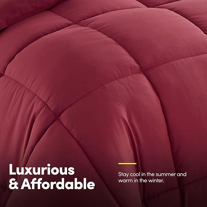RV Short Queen Comforter Set for RV Camper - Comforter Set with Fitted & Flat Sheet, 4 Pillowcases - Tailored for RV Short Queen Beds - Cozy Essentials for Your RV Bedroom, Burgundy