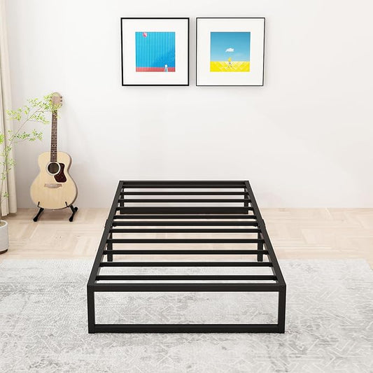 Lutown-Teen 12 Inch Twin Size Bed Frames with Heavy Duty Steel Slat Support | Twin Platform Bed Frame No Box Spring Needed, Noise Free, Easy Assembly, Black