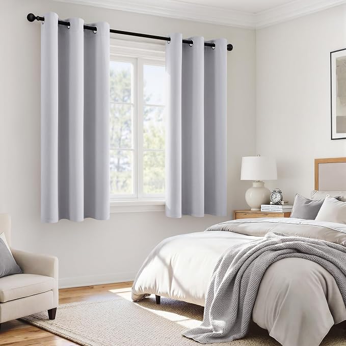 MIULEE Greyish White 40x54 Inch Length Blackout Curtains for Bedroom | 2 Thick Layers Thermal Insulated Short Window Curtains, Noise Reducing Grommet, Drapes for Kitchen Living Room，2 Panels