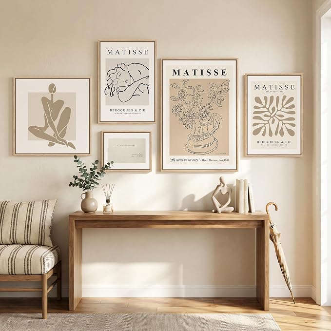 Large Framed Matisse Minimalist Neutral Wall Art for Living Room, 5 Piece | Fine art, Canvas, Modern, Abstract, Botanical, Geometric, Waterproof, Bedroom/Dining room/Hallway/Office/Wall decor