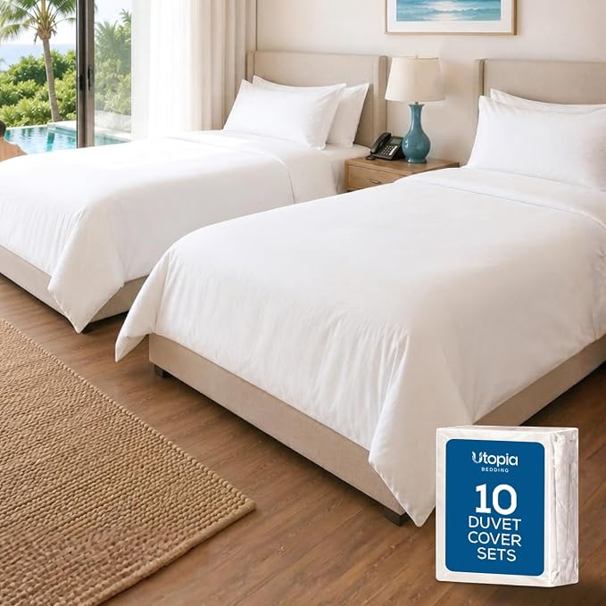 Bulk 10-Pack Hotels Twin Duvet Cover Set for Resort & Guest House, White | Commercial Bedding Set with 10 Duvet Covers (68x90") and 10 Pillow Shams (20x26") with 2" Flange. Comforter Not Included.
