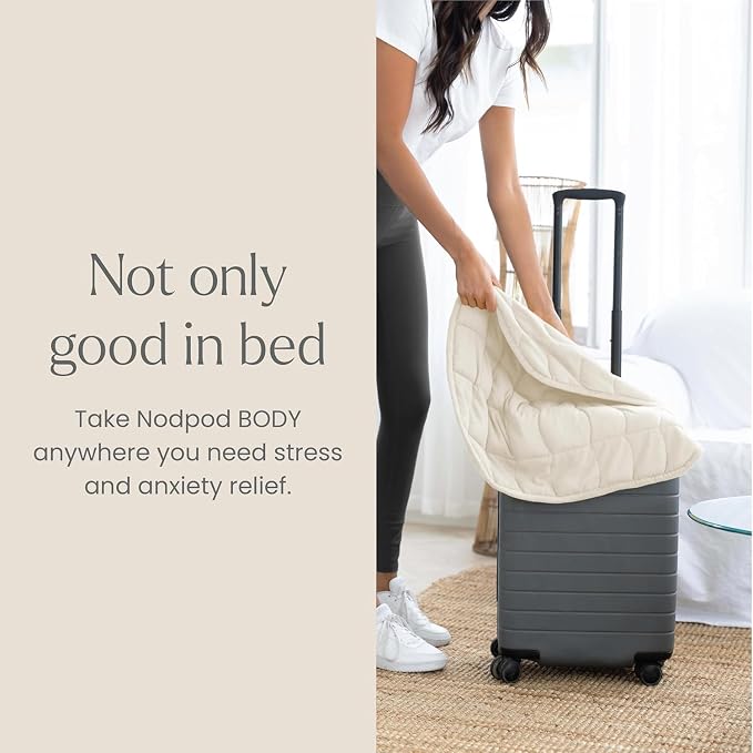 nodpod Body 6.5lb Patented Compact Weighted Blanket | Perfect for Relaxation, Lounging, Napping, Sleeping & Travel, Glass Bead Filled, Machine Washable, 29" x 24", Bone