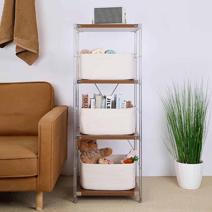 MiniArk Large Storage Baskets for Shelves, 17 x 13 x 7.5” Closet Organizers Bins for Clothes Blanket Towels, Baby Nursery, Toy Baskets Box, Woven Rope Baskets, 2 Packs Off White