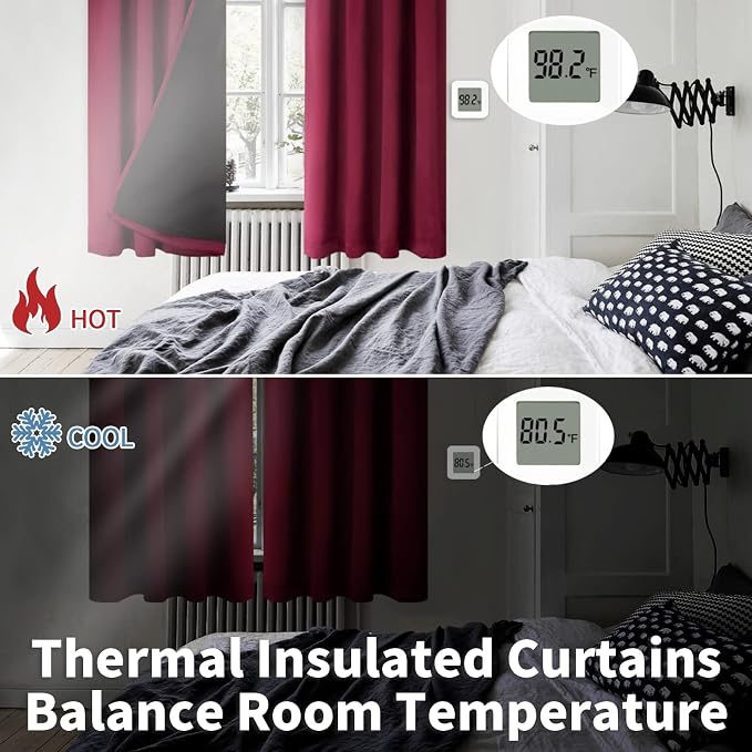 BGment Christmas Red Blackout Curtains for Bedroom 45 Inch Length 2 Panels | Thermal Insulated, Full Room Darkening Noise Reducing, Thick Rod Pocket Living Room Curtains, 42 x 45 Inch