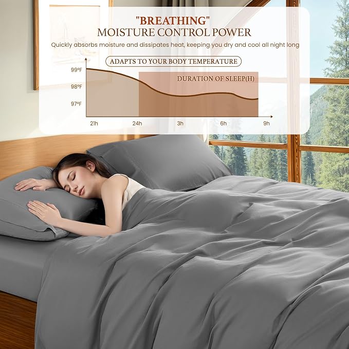 DEITAS 100% Cotton Queen Duvet Covers 3 Piece,1200 Thread Count，Grey | Luxury Egyptian Cotton Comforter Cover With Zipper Closure, Ultra Cooling Breathable, Hotel Bedding Duvet Covers