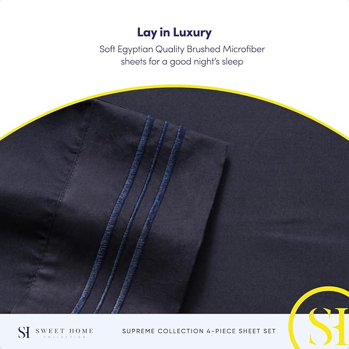 Twin Sheets - Breathable Luxury Sheets with Full Elastic & Secure Corner Straps Built In - 1800 Supreme Collection Extra Soft Deep Pocket Bedding Set, Sheet Set, Twin, Navy