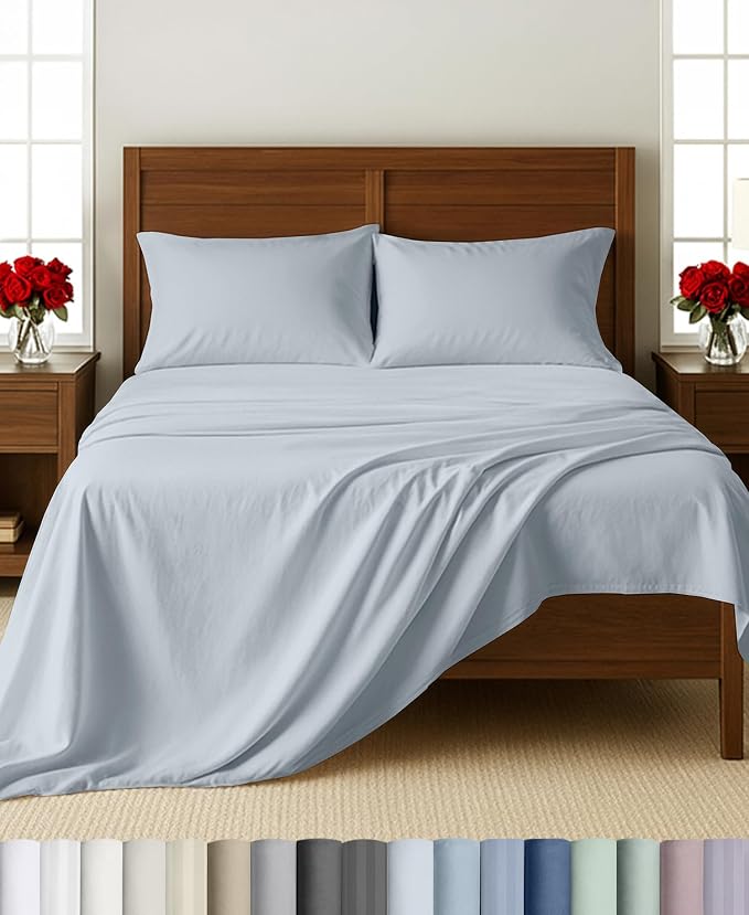 California Design Den 100% Cotton Sateen Twin Sheets Set, 3 Pcs Set | Soft 500 Thread Count Backed by Good Housekeeping Seal, All-Around Elastic, OEKO-TEX certified- Silver Mist Blue