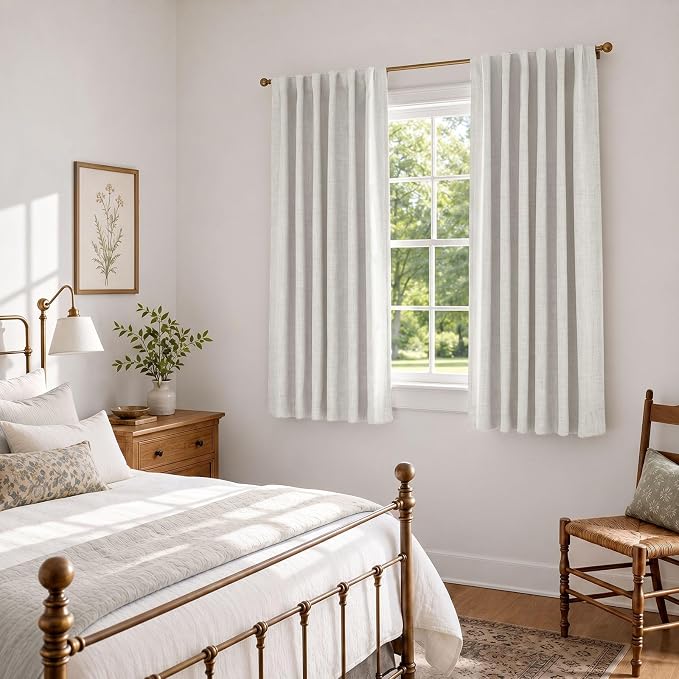 Linen Textured Total Blackout Curtains for Bedroom 54 Inches Long, Beige | 100% Blackout Shield, Back Tab/Rod Pocket Living Room Drapes, Thermal Insulated Blackout Curtains 2 Panels Set, 42"W x 54"L