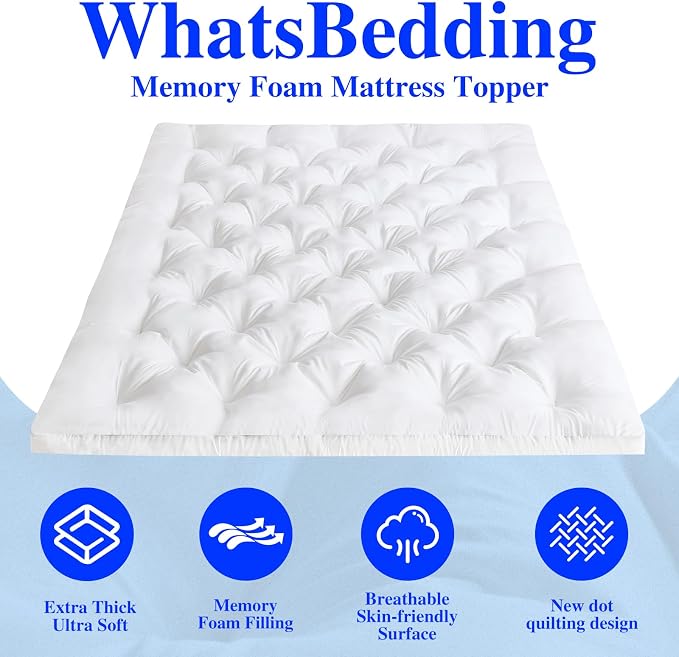 WhatsBedding 2 Inch Memory Foam Mattress Topper Queen Size for Back Pain