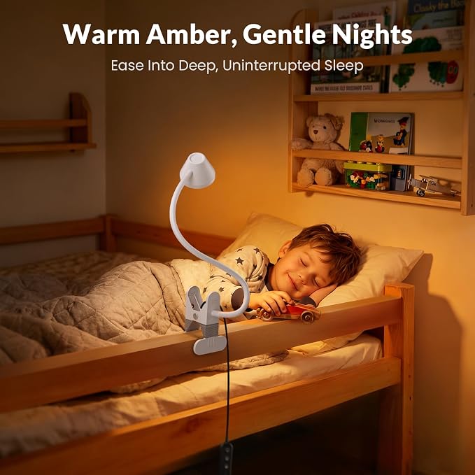 LEPOWER Clip on Light, Reading Lights for Books in Bed, 400LM, RG0 Eye-Care | 5 Colors & Stepless Dimming, Amber Glow Light & Auto Timer, Up to 2.3" Strong Clamp with Adapter for Headboard, Bedside, Desk