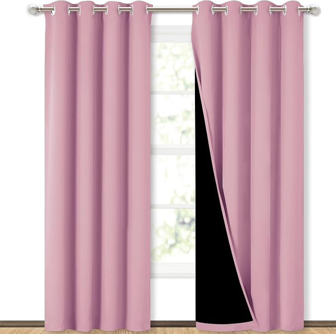 NICETOWN Crystal Pink Blackout Curtains for Dining Room 52" x 84" 2 Panels | Full Shade Energy Smart Noise Blocking Drapes for Guest Room Kitchen, Thermal Insulated Lined Window Dressing Home Decor