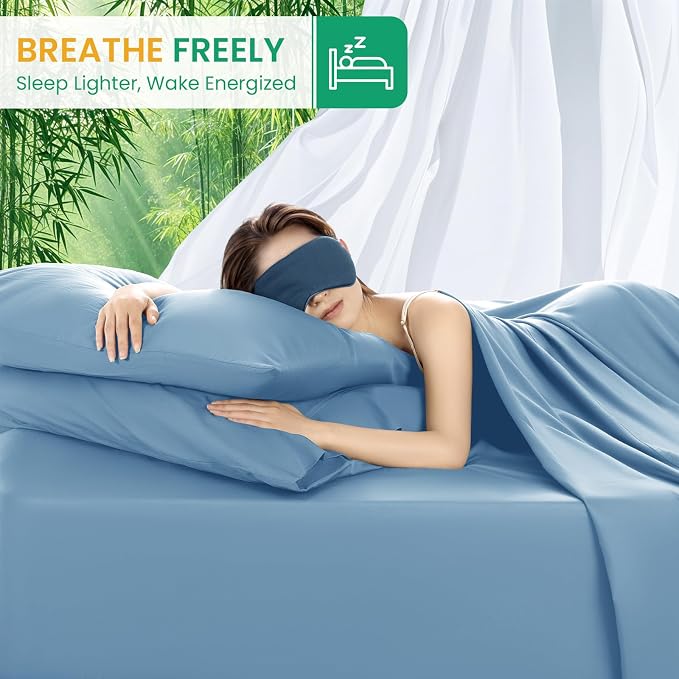 SONORO KATE 100% Viscose Derived from Bamboo_Sheets Full Size,4PC | Cooling Bed Sheets for Hot Sleepers,Soft Breathable & Silky,16" Deep Pocket,Luxury Hotel Bedding,Teal Blue