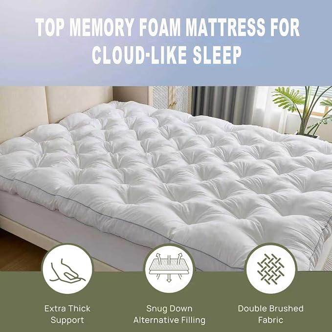 SHOUREN 5 Inch Memory Foam Mattress Topper Twin for Back Pain Relief | Extra Thick Gel Memory Foam Topper with Pressure Relief, Body Contouring Support, 4-Way Straps and Long-Lasting Comfort