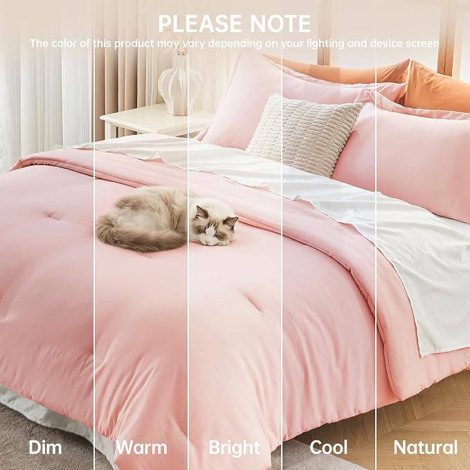 Full Comforter Sets, All Season Ultra Soft Down Alternative Bedding - 3 Piece Lightweight Bed Set Includes 1 Comforter (82"x86") and 2 Pillow Shams (20"x26"), Blush