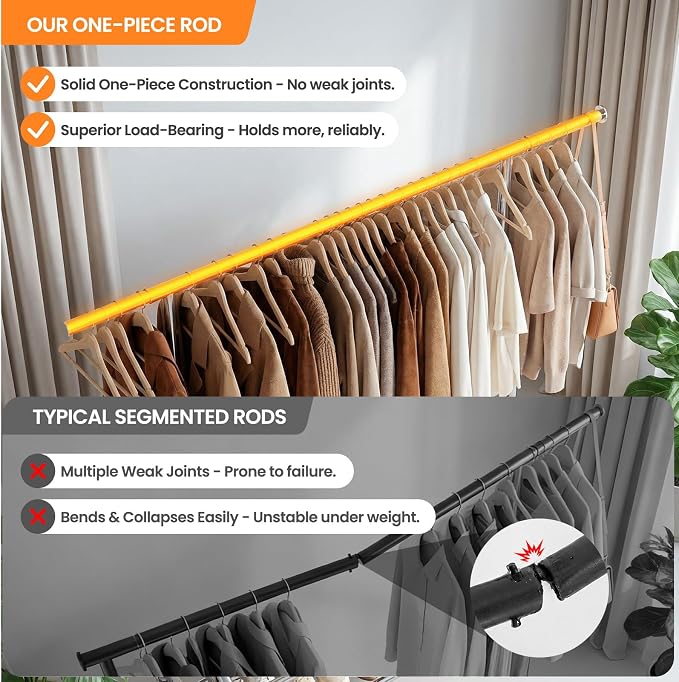 Heavy Duty Clothes Rack, Rolling Clothing Rack Load 650 LBS for Hanging Clothes with 2 Sturdy Shelves, Metal Garment Rack with Wheels for Bedroom, Laundry Room, Retail Store, Gold