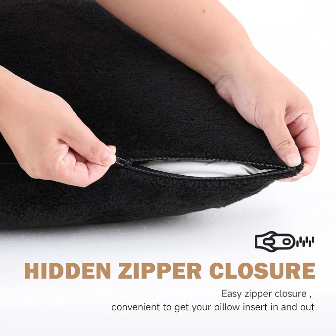 DOWNCOOL Large Body Pillow Insert with Faux Fur Cover - Fluffy Long Bed Pillow for Sleeping - Breathable Full Body Pillow for Adults - 20x54 inch (Black, with Cover)