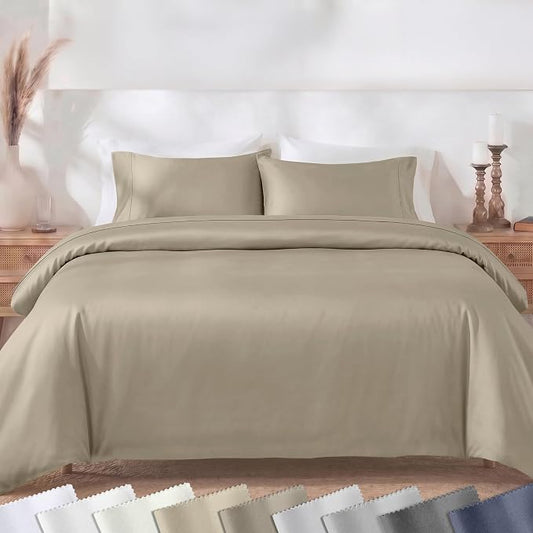 California Design Den Soft 100% Cotton Sateen Duvet Cover King Set, Taupe | 3-Piece Set with 2 Pillow Shams, Backed by Good Housekeeping Seal, Button Closure & Corner Ties, 400 TC 100% Cotton Sateen