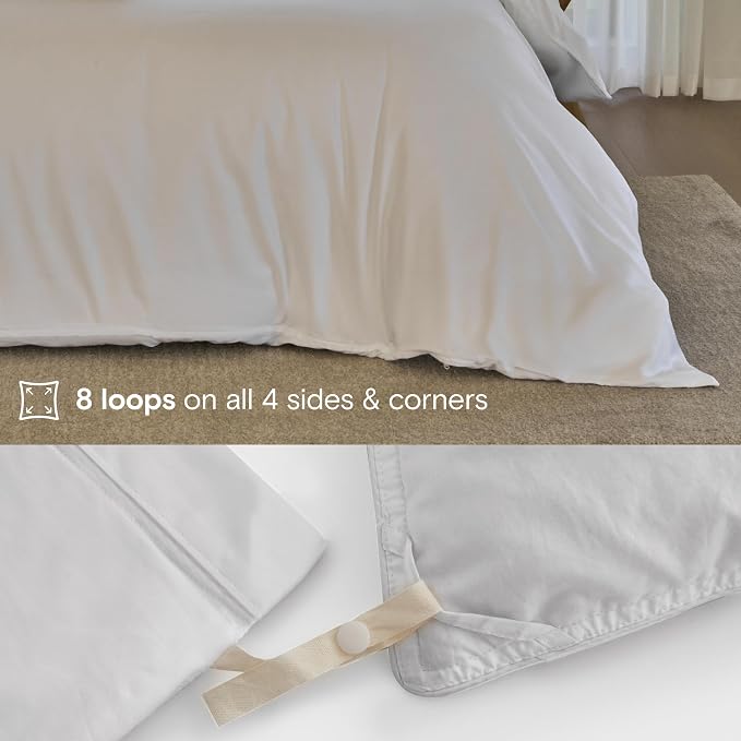 DOZ Duvet Cover Set, 100% Viscose derived from Bamboo, Organically Grown, Buttery Soft, Cooling Duvet Covers, High GSM, 1 Duvet Cover and 2 Pillowcases, 90"x90" (Snow, Full/Queen)