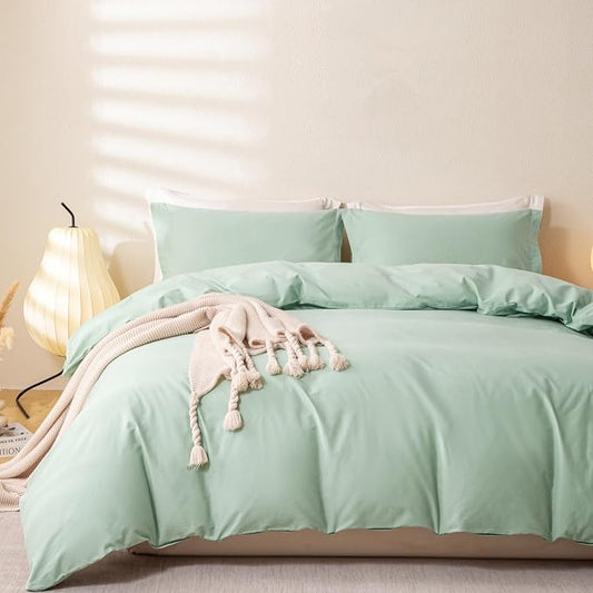 OAITE Duvet Cover Set 100% Washed Cotton Solid 3pcs | Soft,Durable,Long-staple Cotton,Hidden Zipper with 8 Interior Corner Ties,2 Pillowcases,68"X90"
