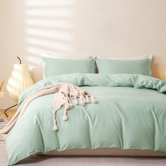 OAITE Duvet Cover Set 100% Washed Cotton Solid 3pcs | Soft,Durable,Long-staple Cotton,Hidden Zipper with 8 Interior Corner Ties,2 Pillowcases