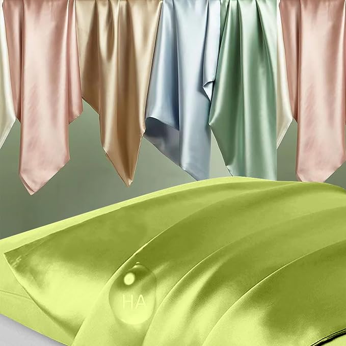 Silk Pillowcase 2 Pack, Mulberry Silk Pillow Cases Queen Size Set of 2, Anti Acne Silk Pillowcase for Hair and Skin, Natural Silk Satin Pillowcases for Sleeping Women 2 Pack with Zipper, Olive Green