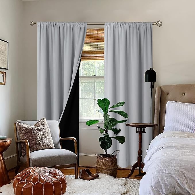 BGment Light Grey 100% Blackout Curtains for Living Room 108 Inch Length | Thermal Insulated Soundproof, Light Blocking Dark, Black Out Curtains for Bedroom, 2 Panels, 52 x 108 Inch