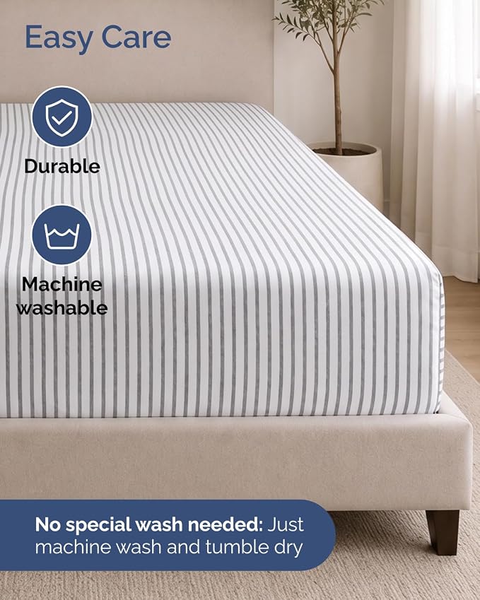 2 Pack Extra Deep Cal King Fitted Sheets with Deep Pockets - Grey Stripes | Hotel Luxury Bottom Fitted Sheets Only, Soft, Fade & Wrinkle Free, Breathable & Comfy, All Around Elastic Fitted Sheets