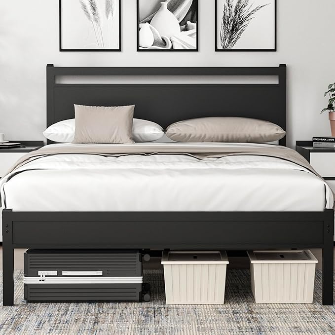 Easy Install 16 Inch Full Size Bed Frame with Headboard&Footboard | Large Under Bed Storage, No Box Spring Needed, Non-Slip Without Noise, Sturdy Steel Frame, Mattress Foundation, Black
