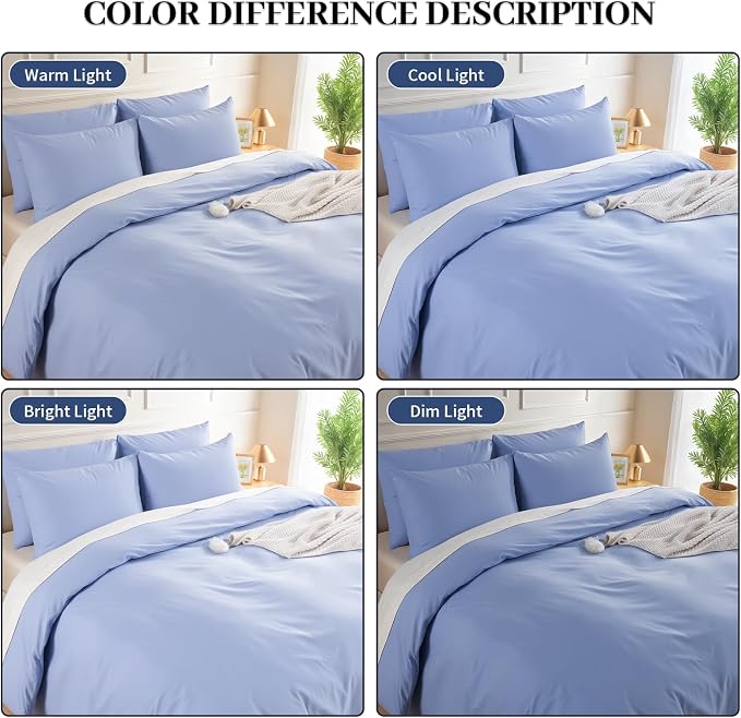 NEXHOME PRO Queen Duvet Cover Set, 100% Washed Cotton with Linen-Like Texture, Natural Organic, Breathable & Comfortable, Includes Home Bedding Set Baby Blue (No Comforter) 9090