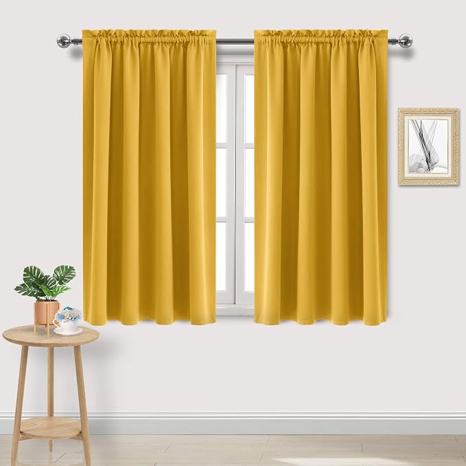 DWCN Blackout Curtains for Bedroom Living Room 52 x 54 Inch Long Yellow | 2 Panels Set, Room Darkening, Thermal Insulated, Light Blocking, Rod Pocket Drapes, Noise Reducing Window Treatments